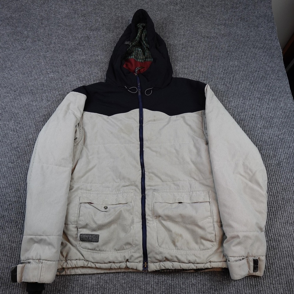 ThirtyTwo Ski Jacket Mens Large Beige Black Hooded Insulated Snowboard Coat